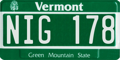 VT license plate NIG178