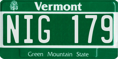 VT license plate NIG179