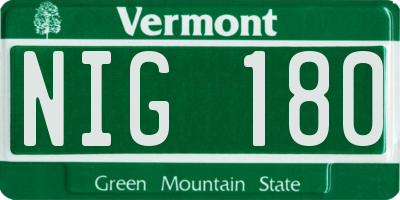 VT license plate NIG180