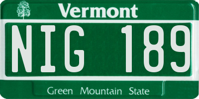 VT license plate NIG189