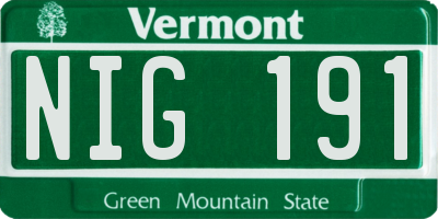VT license plate NIG191
