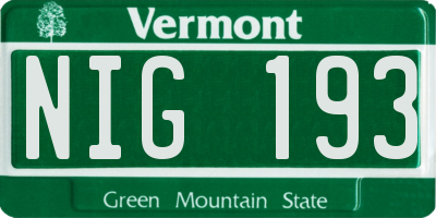 VT license plate NIG193