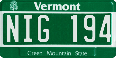 VT license plate NIG194