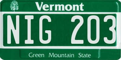 VT license plate NIG203