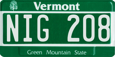 VT license plate NIG208