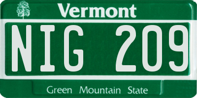 VT license plate NIG209