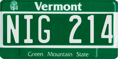 VT license plate NIG214