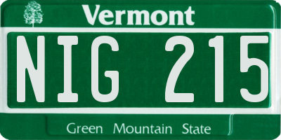 VT license plate NIG215