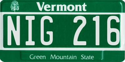 VT license plate NIG216