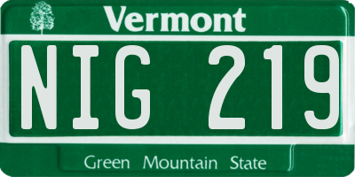 VT license plate NIG219