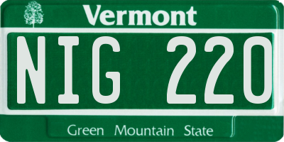 VT license plate NIG220