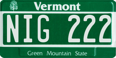 VT license plate NIG222