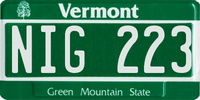 VT license plate NIG223