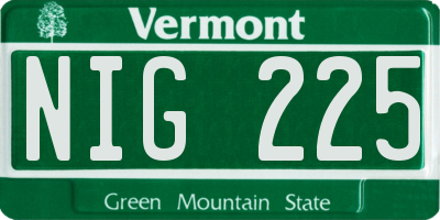 VT license plate NIG225