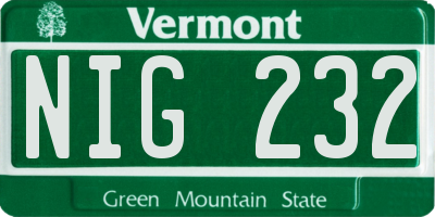 VT license plate NIG232