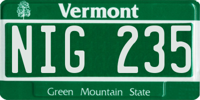 VT license plate NIG235