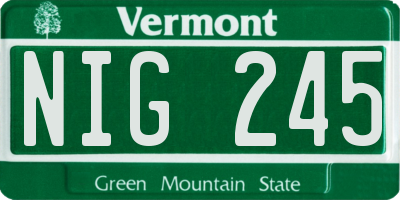 VT license plate NIG245