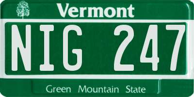 VT license plate NIG247