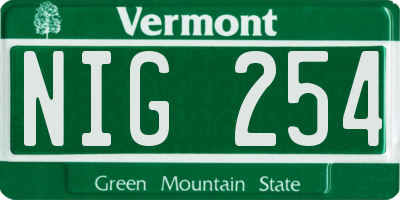 VT license plate NIG254