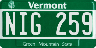 VT license plate NIG259