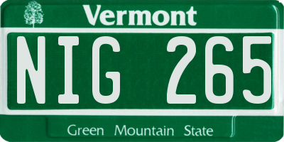 VT license plate NIG265