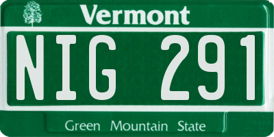 VT license plate NIG291