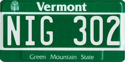 VT license plate NIG302