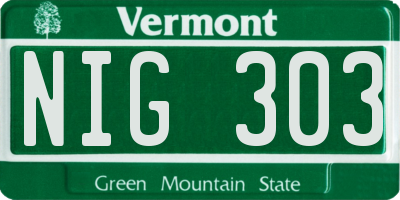 VT license plate NIG303
