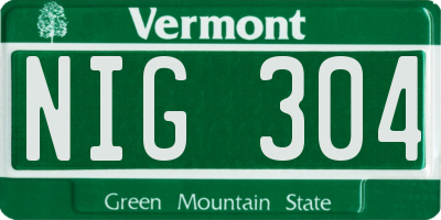 VT license plate NIG304