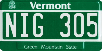 VT license plate NIG305