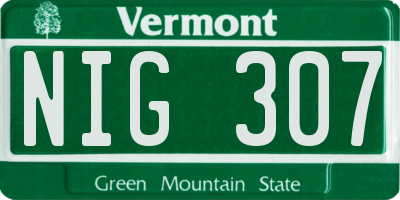 VT license plate NIG307