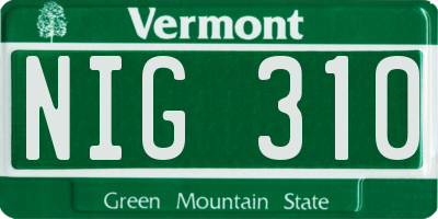 VT license plate NIG310