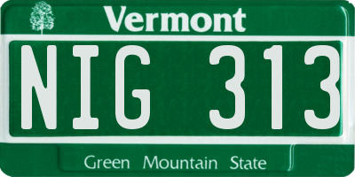 VT license plate NIG313