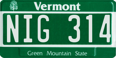 VT license plate NIG314