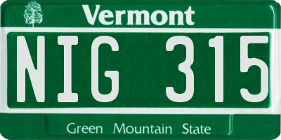 VT license plate NIG315