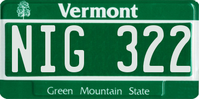 VT license plate NIG322