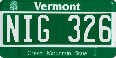 VT license plate NIG326