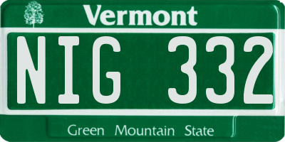 VT license plate NIG332