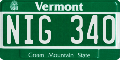 VT license plate NIG340