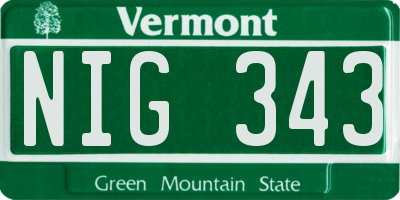 VT license plate NIG343