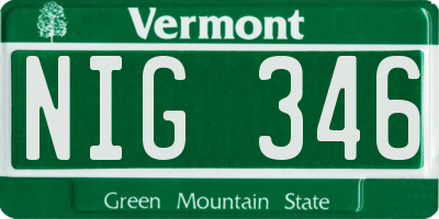 VT license plate NIG346