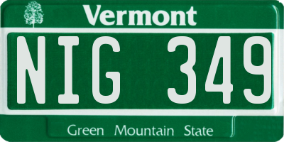 VT license plate NIG349