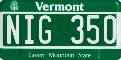 VT license plate NIG350