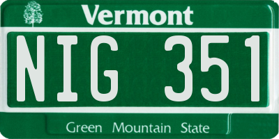 VT license plate NIG351