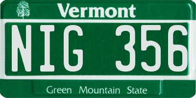 VT license plate NIG356