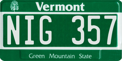 VT license plate NIG357