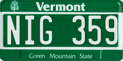 VT license plate NIG359