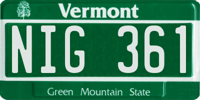 VT license plate NIG361