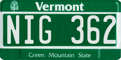 VT license plate NIG362
