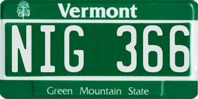 VT license plate NIG366